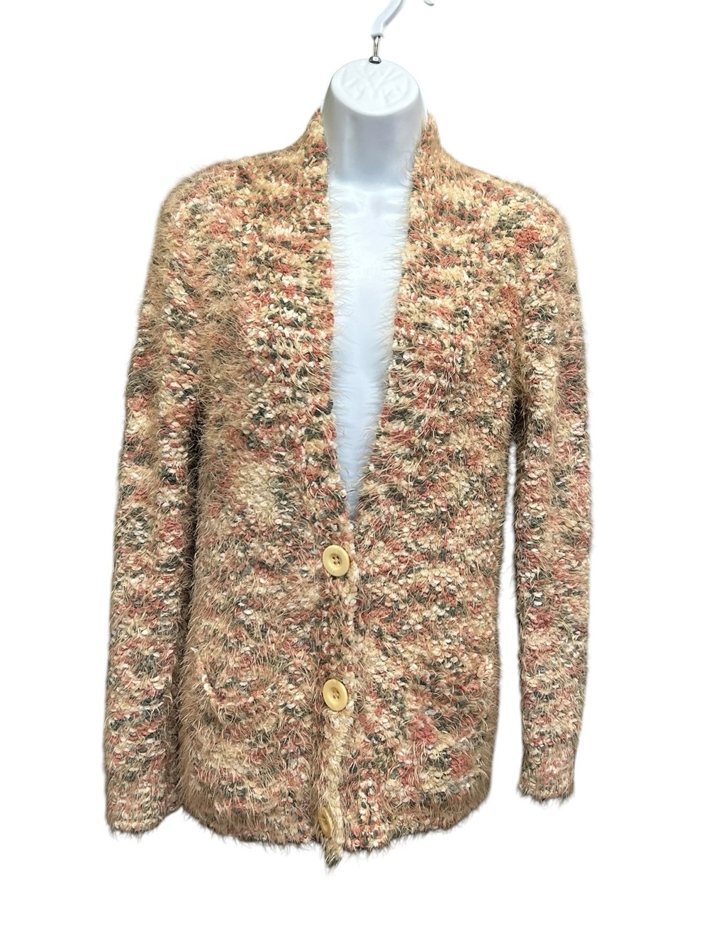 GED London Multicolor Shaggy Knit SOFT Button Front Cardigan Size L